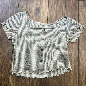 gray and white stripped crop top